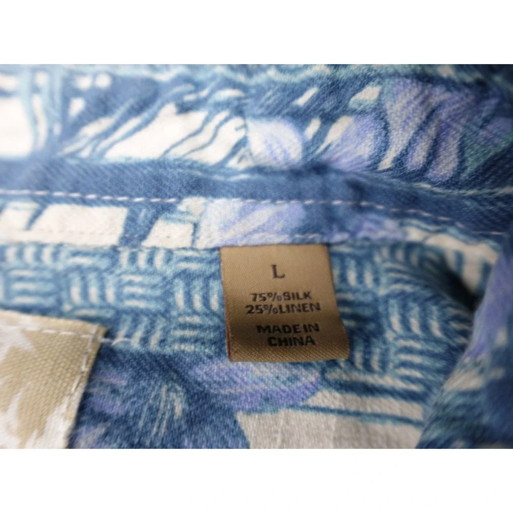 Tasso Elba Island Shirt Mens Large Blue‎ Excellent Silk Linen Tropical Floral